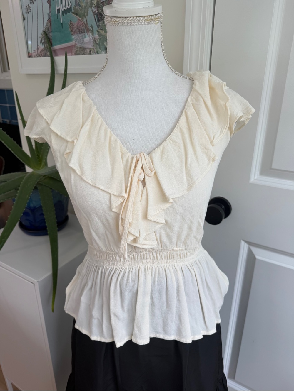 Women's Cream Ruffle Peplum Top - old navy